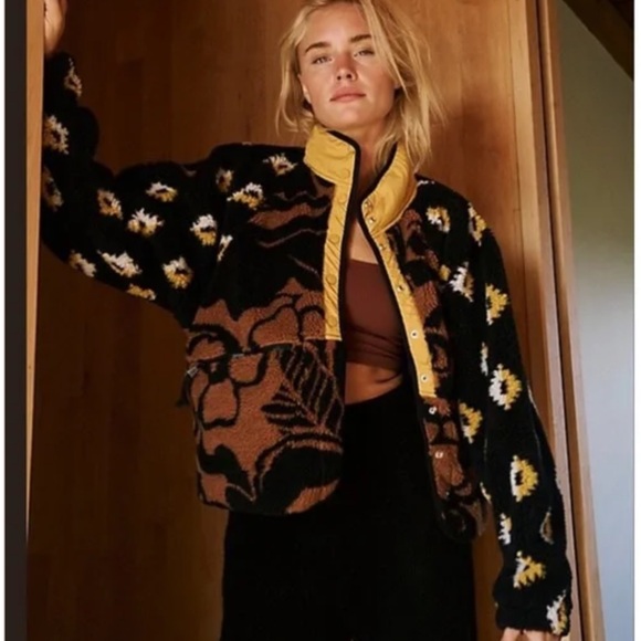 FP Movement NWOT Hit The Slopes Rocky Ridge Printed Fleece Jacket Brown Sz XL - Picture 3 of 4